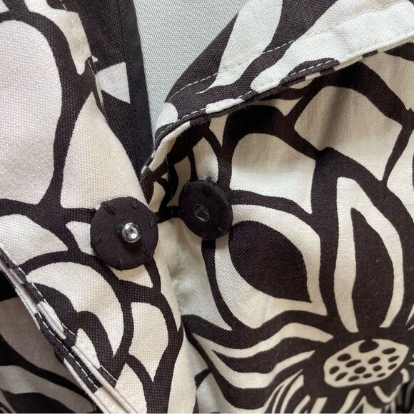 Chico's Floral Cotton Blazer Jacket Brown Cream Cotton Stretch Chico's Size 2 - Picture 6 of 8